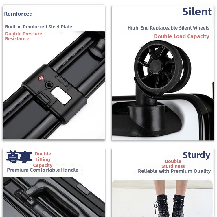 ABS materiāla ceļojumu koferis, rāvējslēdzēja atvērums, USB uzlādes ports, universālie riteņi, svars 4 kg.