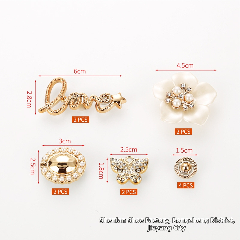 Noņemamu ziedu un tauriņu kurpju dekoru komplekts perforētām sandālēm | Modelis 004 | piemērots ikdienas kurpēm, auduma apaviem, čībām | Stils: mazs aromāts | Sezona: vasara, pavasaris, rudens, ziema