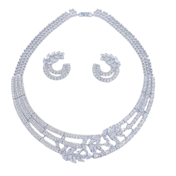 Set ogrlice i naušnica s dizajnom cvjetova i listova, cirkon, uvijeni lanac, privjesak u obliku srca, kapljice ili zvona, lagani luksuzni stil