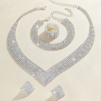 Colier cu rhinestones, placare electroplatină, lanț multistrat tip grab-chain, pandantiv din rhinestones, bijuterii feminine la modă