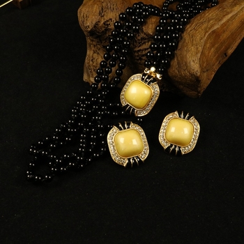 Set colier și cercei cu diamante – lanț cu bile, pandantiv geometric, aliaj de zinc, placare electroplatată, stil retro