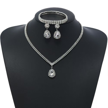 Set nakita: ogrlica s kapljom vode od rhinestones, naušnice i narukvica, elektroplatiranje, elegantan stil