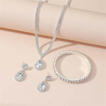 Set nakita: ogrlica s kapljom vode od rhinestones, naušnice i narukvica, elektroplatiranje, elegantan stil