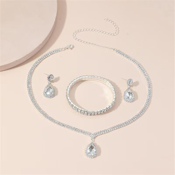 Set nakita: ogrlica s kapljom vode od rhinestones, naušnice i narukvica, elektroplatiranje, elegantan stil