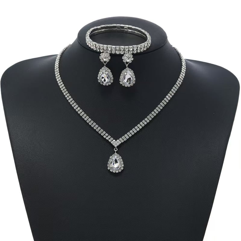 Set nakita: ogrlica s kapljom vode od rhinestones, naušnice i narukvica, elektroplatiranje, elegantan stil