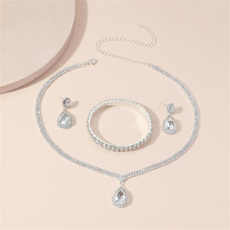 Set nakita: ogrlica s kapljom vode od rhinestones, naušnice i narukvica, elektroplatiranje, elegantan stil