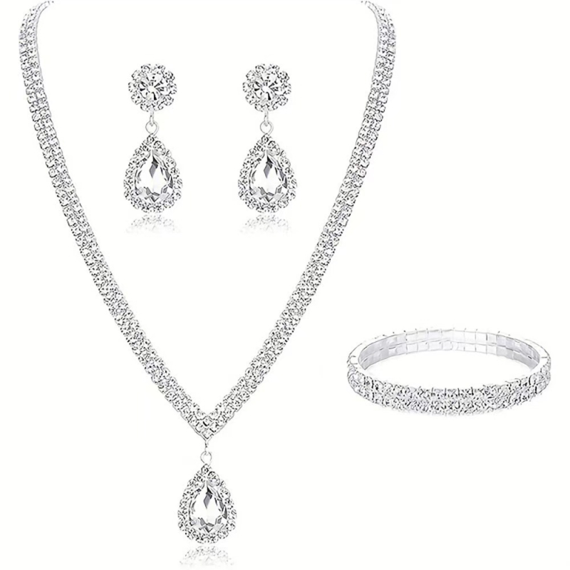 Set nakita: ogrlica s kapljom vode od rhinestones, naušnice i narukvica, elektroplatiranje, elegantan stil