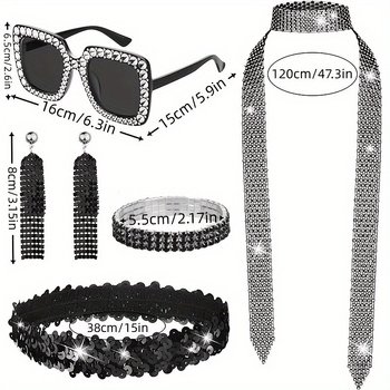 Ženski disco set nakita sa rhinestones – ručna izrada, geometrijski uzorak, vintage britanski retro stil, uključuje naušnice, ogrlicu i narukvicu, ljeto 2024