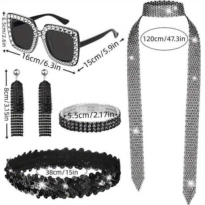 Ženski disco set nakita sa rhinestones – ručna izrada, geometrijski uzorak, vintage britanski retro stil, uključuje naušnice, ogrlicu i narukvicu, ljeto 2024