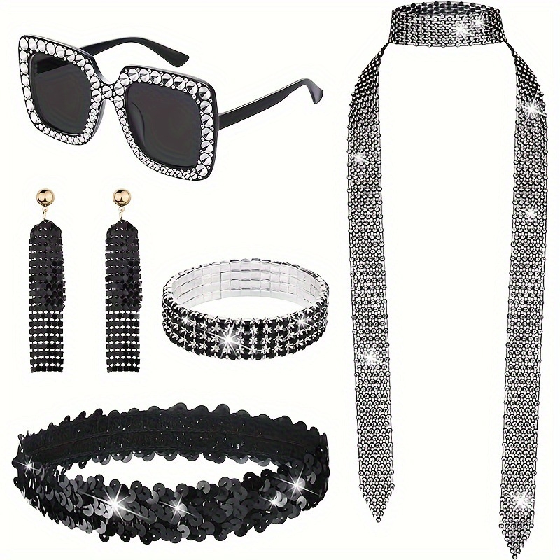 Ženski disco set nakita sa rhinestones – ručna izrada, geometrijski uzorak, vintage britanski retro stil, uključuje naušnice, ogrlicu i narukvicu, ljeto 2024