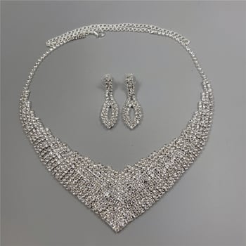 Set naušnica i ogrlica s rhinestones, uvijeni lanac, privjesak od rhinestones, uzorak Ljubav/ Kap vode / Zvono