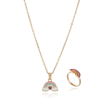 Set de două piese: colier și cercei din aliaj, stil desen animat pentru copii, finisaj cu picurare de ulei, modele: Dragoste / Picături de apă / clopot