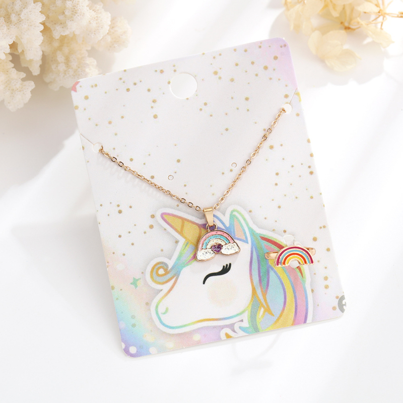 Set de două piese: colier și cercei din aliaj, stil desen animat pentru copii, finisaj cu picurare de ulei, modele: Dragoste / Picături de apă / clopot