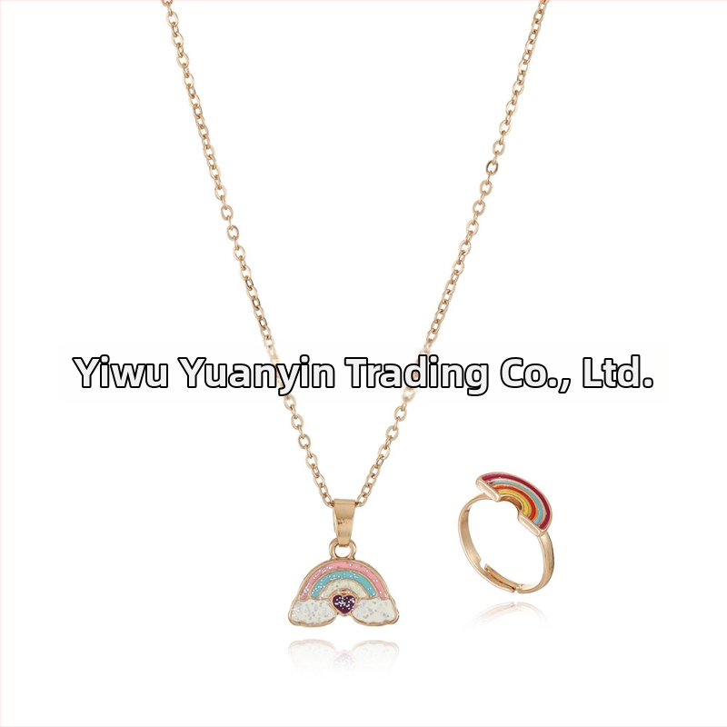 Set de două piese: colier și cercei din aliaj, stil desen animat pentru copii, finisaj cu picurare de ulei, modele: Dragoste / Picături de apă / clopot