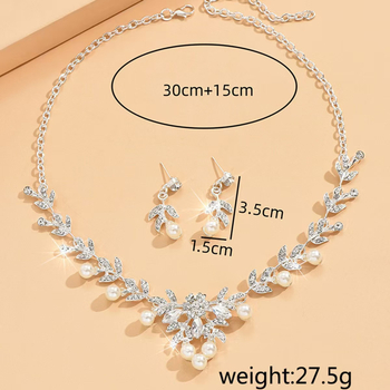 Set ogrlice i naušnica u korejskom stilu za nevjestu, Mori cvjetni motiv s rhinestones, geometrijski dizajn, cinkova legura, elektroplatina, bambusni lanac, novi kineski stil