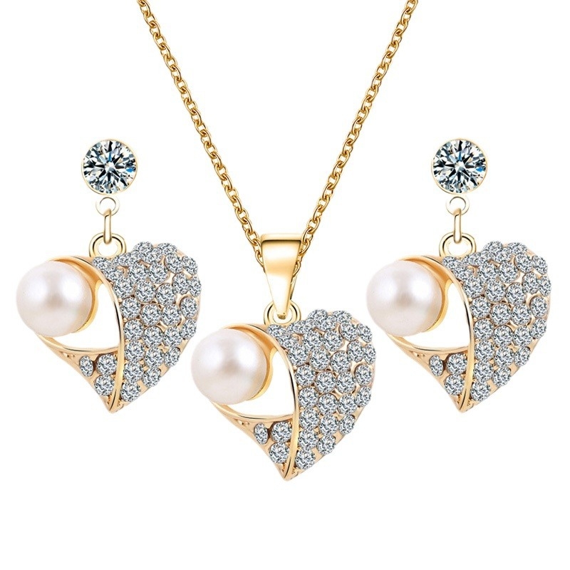 Set de bijuterii pentru femei - colier și cercei din aliaj, prelucrare cu diamant, lanț O, pandantiv din aliaj, 2 piese