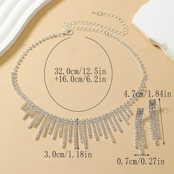 Set Colier și Cercei cu Cristale și Design cu Franjuri (Material: cristale; Tratament: electroplacare; Lanț: lanț normal; Componență: cercei + colier; Sezon: Vară 2024)