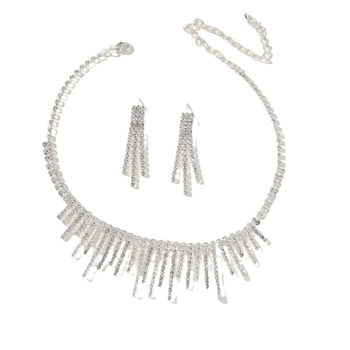 Set Colier și Cercei cu Cristale și Design cu Franjuri (Material: cristale; Tratament: electroplacare; Lanț: lanț normal; Componență: cercei + colier; Sezon: Vară 2024)