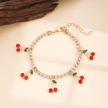 Set de bijuterii cu temă cireș pentru femei — colier, cercei și brățară, aliaj, lanț standard, Stil cireș