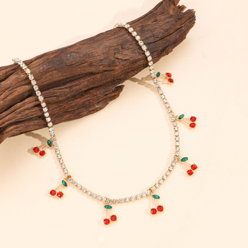 Set de bijuterii cu temă cireș pentru femei — colier, cercei și brățară, aliaj, lanț standard, Stil cireș