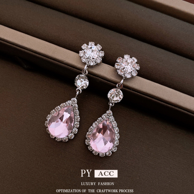 Set colier și cercei încrustate cu diamante, din cupru; lanț claviculă; pandantiv din rhinestone