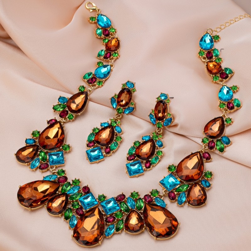 Set Colier și Cercei - aliaj de zinc, placare electrolitică, stil Palat/Exotic, Model Inimă/Picătură de apă/Clopot