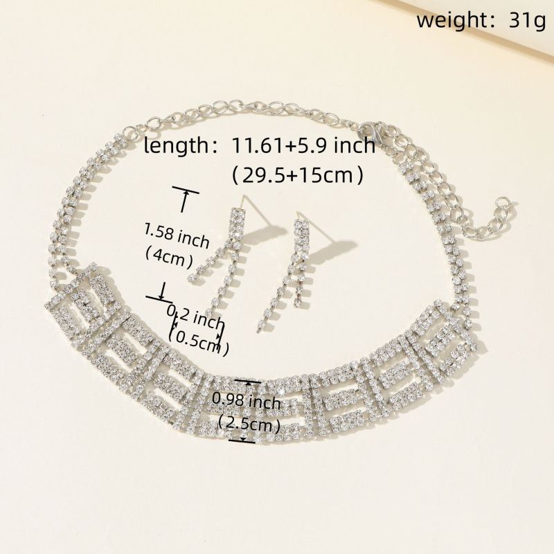 Dvoslojni ogrlica-choker sa kristalima, set od dva komada, duljina 21–50 cm, težina 50 g, obična lančana, privjesak od kristala