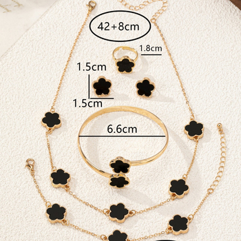 Set de bijuterii: cercei, colier și brățară cu motiv trifoi cu patru foi; material: aliaj de zinc; finisaj: electroplacare; material pandant: aliaj; lanț: lanț obișnuit