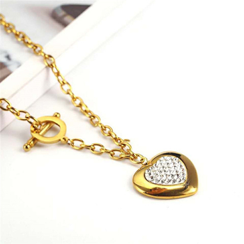 Set de bijuterii pentru femei XUANHUA Heart Series — colier, cercei și brățară din oțel titan; lanț cu bile; motif inimă; stil proaspăt și dulce