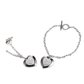 Set de bijuterii pentru femei XUANHUA Heart Series — colier, cercei și brățară din oțel titan; lanț cu bile; motif inimă; stil proaspăt și dulce