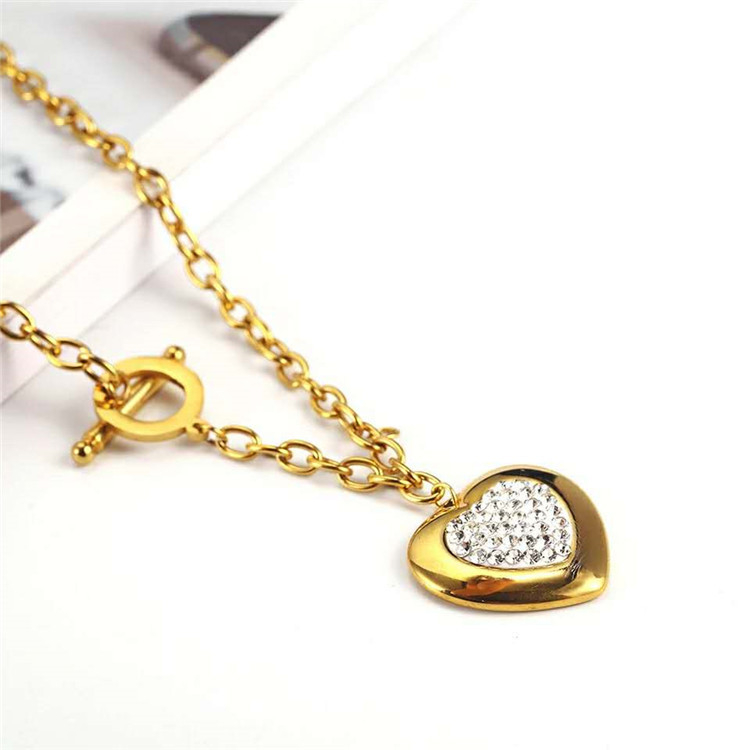 Set de bijuterii pentru femei XUANHUA Heart Series — colier, cercei și brățară din oțel titan; lanț cu bile; motif inimă; stil proaspăt și dulce