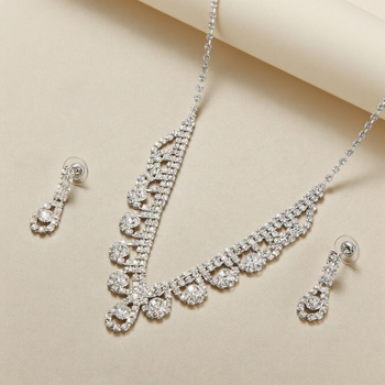 Set ogrlice i naušnica s rhinestones, lanac s kuglicama, višeslojni dizajn, privjesak od rhinestone