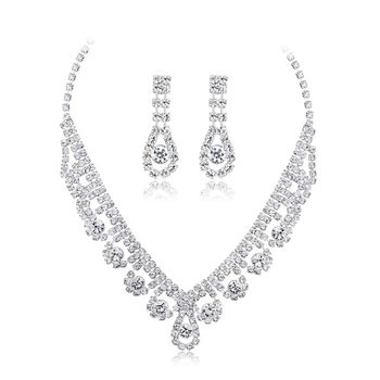 Set ogrlice i naušnica s rhinestones, lanac s kuglicama, višeslojni dizajn, privjesak od rhinestone