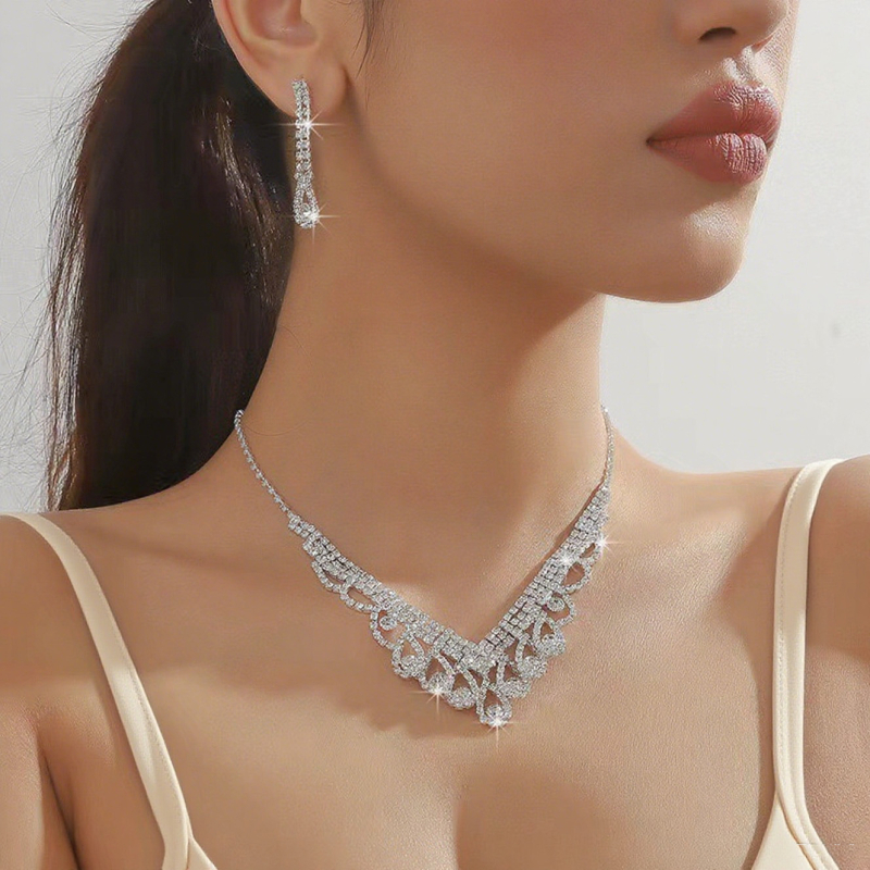Set ogrlice i naušnica s rhinestones, lanac s kuglicama, višeslojni dizajn, privjesak od rhinestone