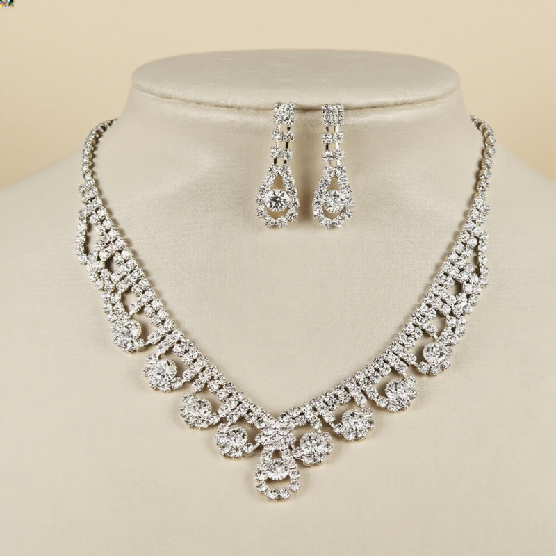 Set ogrlice i naušnica s rhinestones, lanac s kuglicama, višeslojni dizajn, privjesak od rhinestone