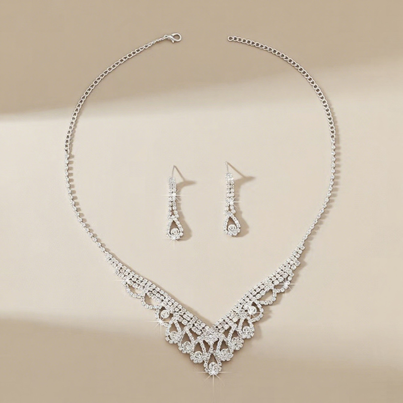 Set ogrlice i naušnica s rhinestones, lanac s kuglicama, višeslojni dizajn, privjesak od rhinestone