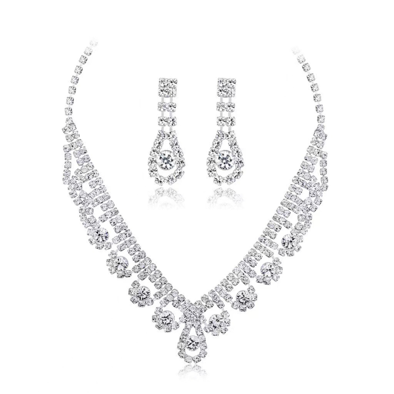 Set ogrlice i naušnica s rhinestones, lanac s kuglicama, višeslojni dizajn, privjesak od rhinestone