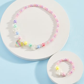 Set colier și brățară pentru copii, mărgele acrilice; modele: inimă, picătură, clopot; stil: fundă iubitoare, desen animat; lanț regulat