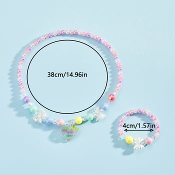 Set colier și brățară pentru copii, mărgele acrilice; modele: inimă, picătură, clopot; stil: fundă iubitoare, desen animat; lanț regulat