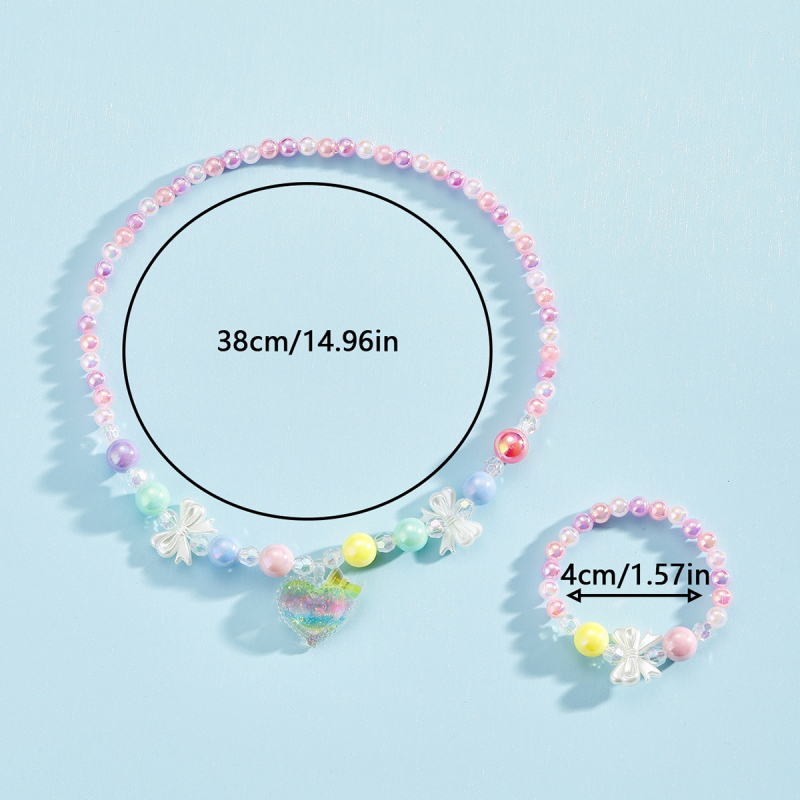 Set colier și brățară pentru copii, mărgele acrilice; modele: inimă, picătură, clopot; stil: fundă iubitoare, desen animat; lanț regulat