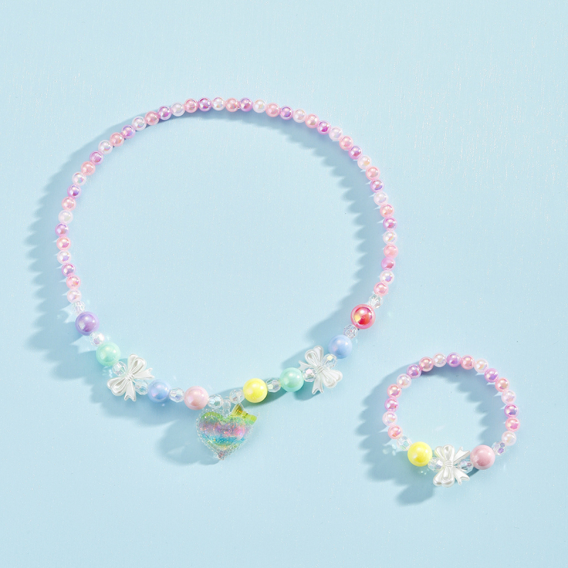 Set colier și brățară pentru copii, mărgele acrilice; modele: inimă, picătură, clopot; stil: fundă iubitoare, desen animat; lanț regulat