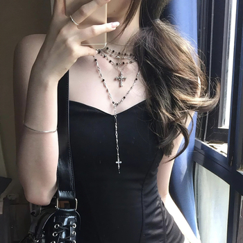 Colier geometric, din metal, cu stratificare, placare electrolitică, lanț standard