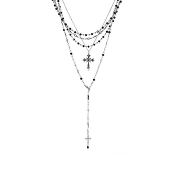 Colier geometric, din metal, cu stratificare, placare electrolitică, lanț standard