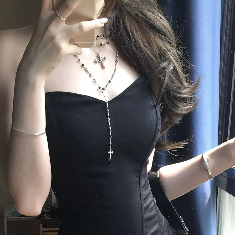 Colier geometric, din metal, cu stratificare, placare electrolitică, lanț standard