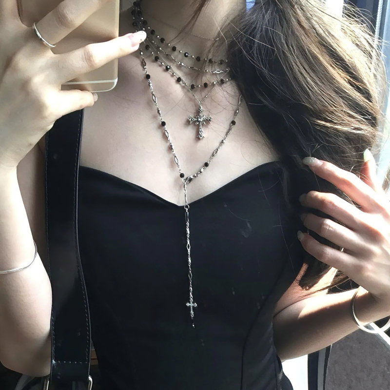 Colier geometric, din metal, cu stratificare, placare electrolitică, lanț standard