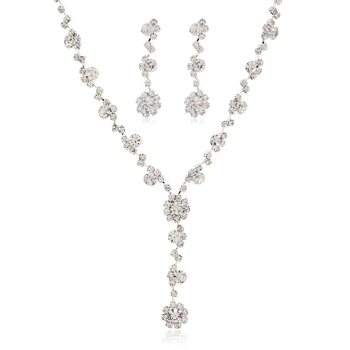 Set nakita: ogrlica i naušnice s rhinestones, cvjetni motiv, stil laganog luksuza, s uobičajenim lancem