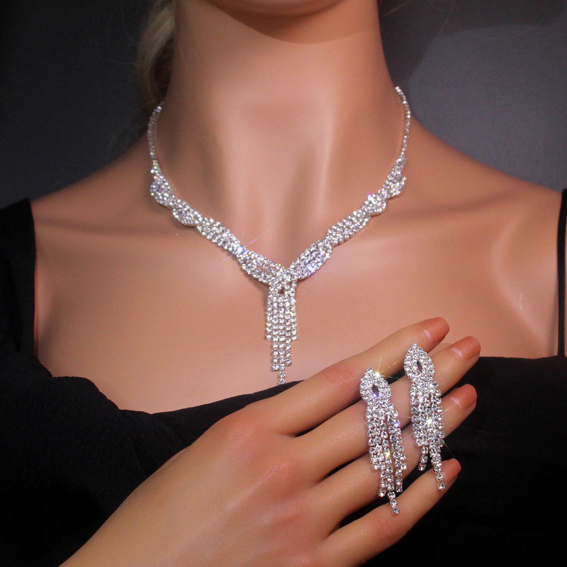Set nakita: ogrlica i naušnice s rhinestones, O-žica, privjesci od rhinestona, uzorci Love/Water Drops/Bell