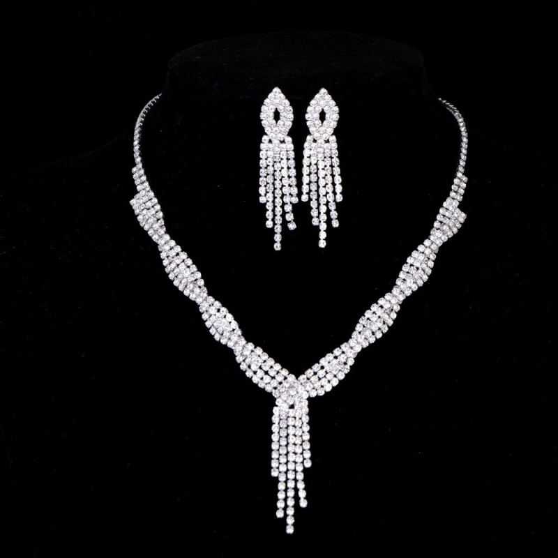Set nakita: ogrlica i naušnice s rhinestones, O-žica, privjesci od rhinestona, uzorci Love/Water Drops/Bell
