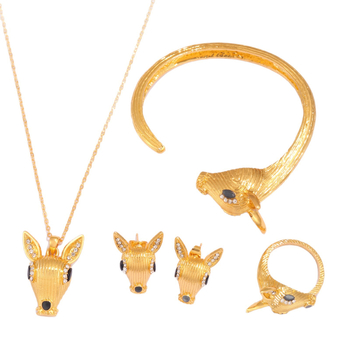 Set de bijuterii din patru piese: colier, cercei, brățară, inel; cap de cerb în stil hip-hop; aliaj; placare electro; lanț în formă de O; unisex