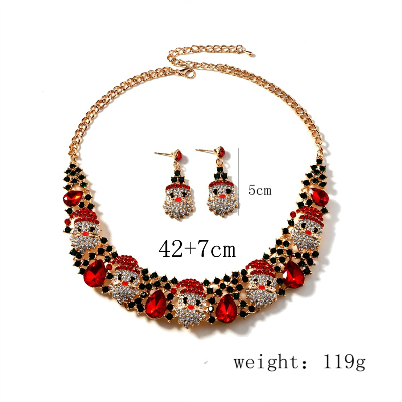 Božićni set nakita (earrings i ogrlica) s rhinestone kristalima, cvjetni uzorak, privjesak od legure, običan lanac — Jiaoyu
